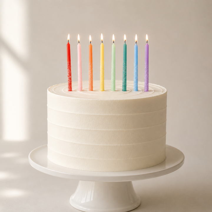Rainbow Multicolor Candles with Iridescent Glitter, view 6