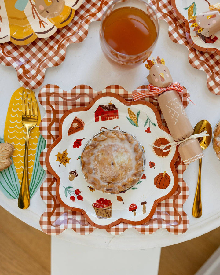 Rust Gingham Scalloped Square Plates, view 2