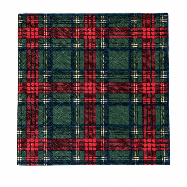 Heritage Tartan 5x5 inch Christmas plaid cocktail napkin in red and evergreen