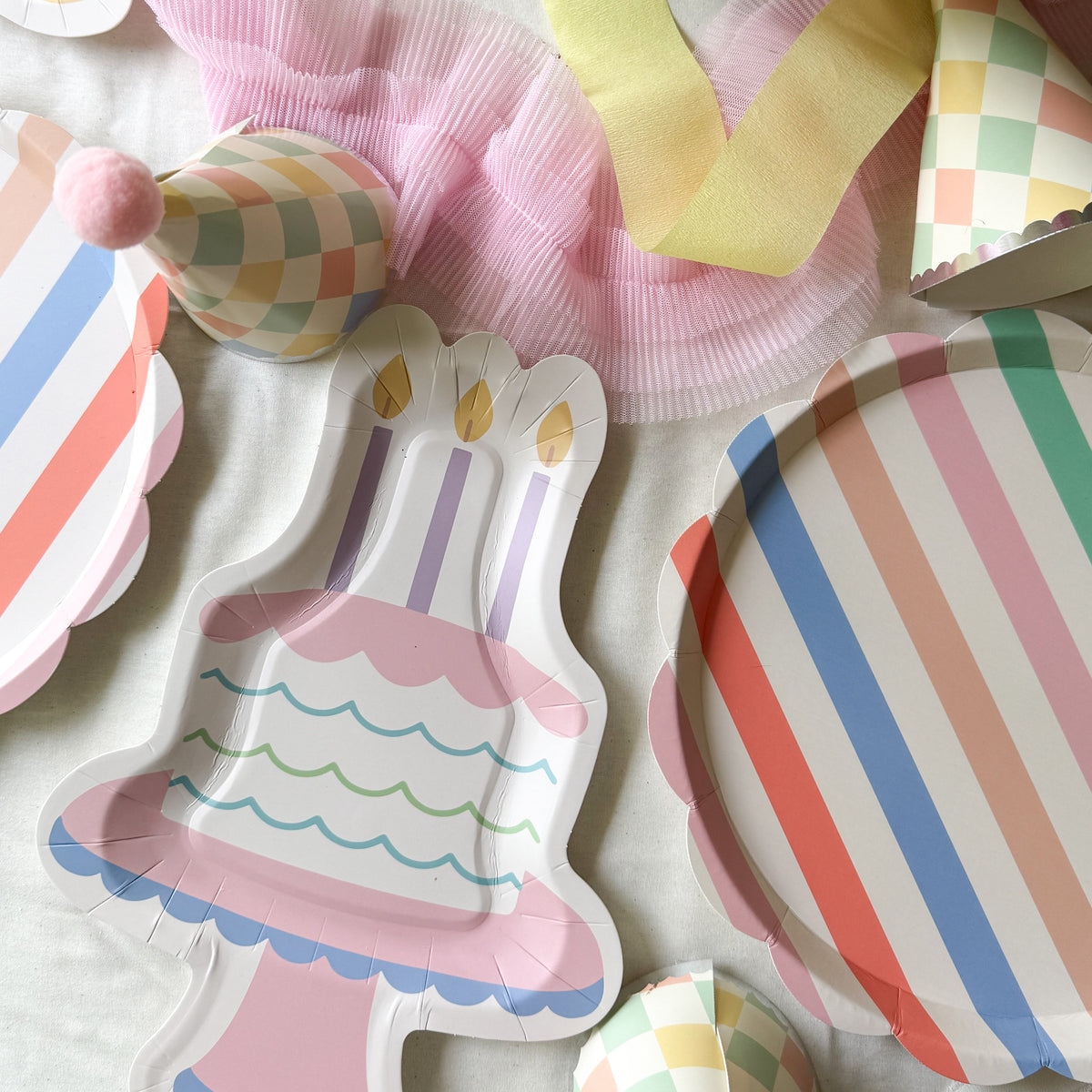 Colorful Striped Scalloped Dinner Plates, view 3