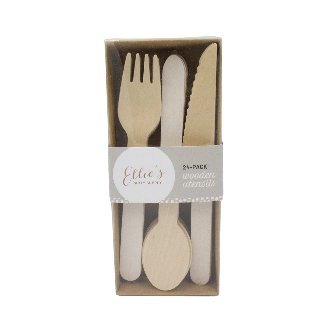 White Wooden Utensil Set - 24pcs
