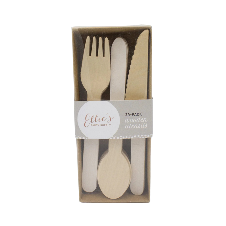 White Wooden Utensil Set - 24pcs