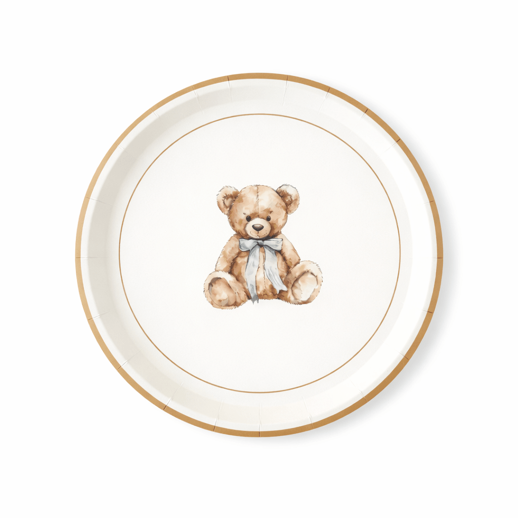 Baby Bear Plush Light Blue Dessert Plates, 12pcs - Josi James - 7 Inch Plate