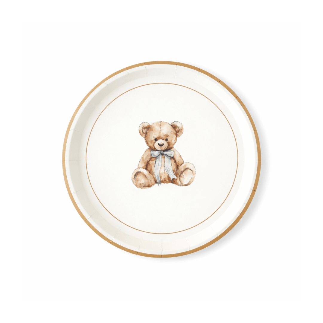 Baby Bear Plush Light Blue Dessert Plates, 12pcs - Josi James - 7 Inch Plate