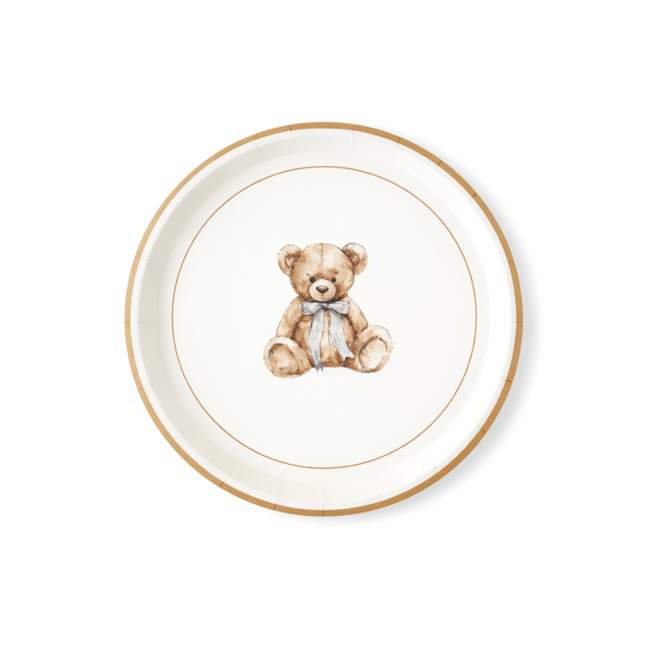 Baby Bear Plush Light Blue Dessert Plates, 12pcs - Josi James - 7 Inch Plate