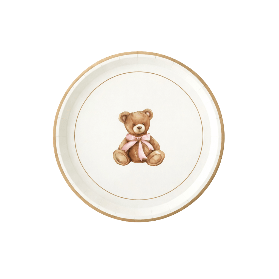 Baby Bear Plush Pink Baby Shower Dessert, 12pcs - Josi James - 7 Inch Plate