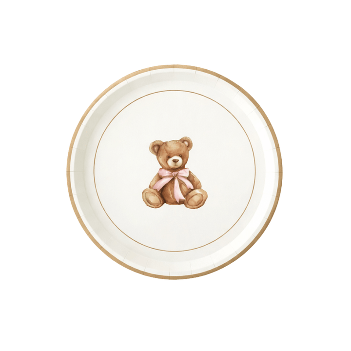 Baby Bear Plush Pink Baby Shower Dessert, 12pcs - Josi James - 7 Inch Plate