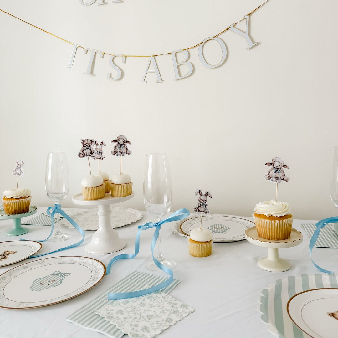 Baby Boy Cupcake Toppers – Vintage Teddy Bear Baby Shower Toppers, view 2