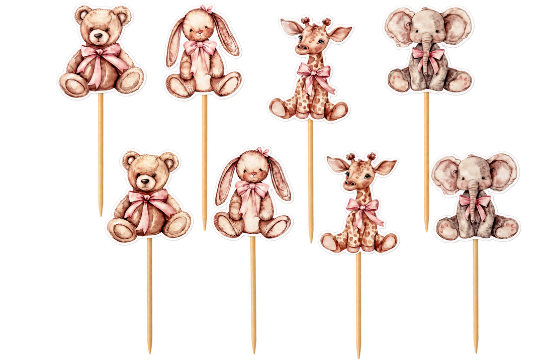 Baby Girl Cupcake Toppers – Vintage Teddy Bear Baby Shower Toppers