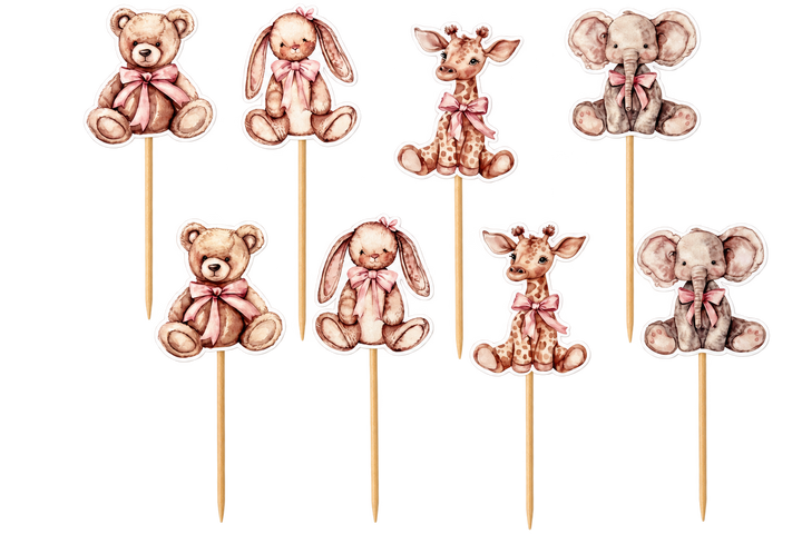 Baby Girl Cupcake Toppers – Vintage Teddy Bear Baby Shower Toppers