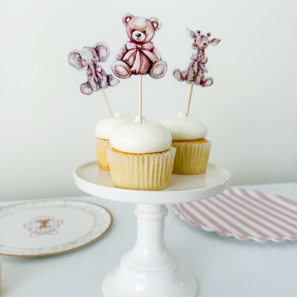 Baby Girl Cupcake Toppers – Vintage Teddy Bear Baby Shower Toppers, view 2