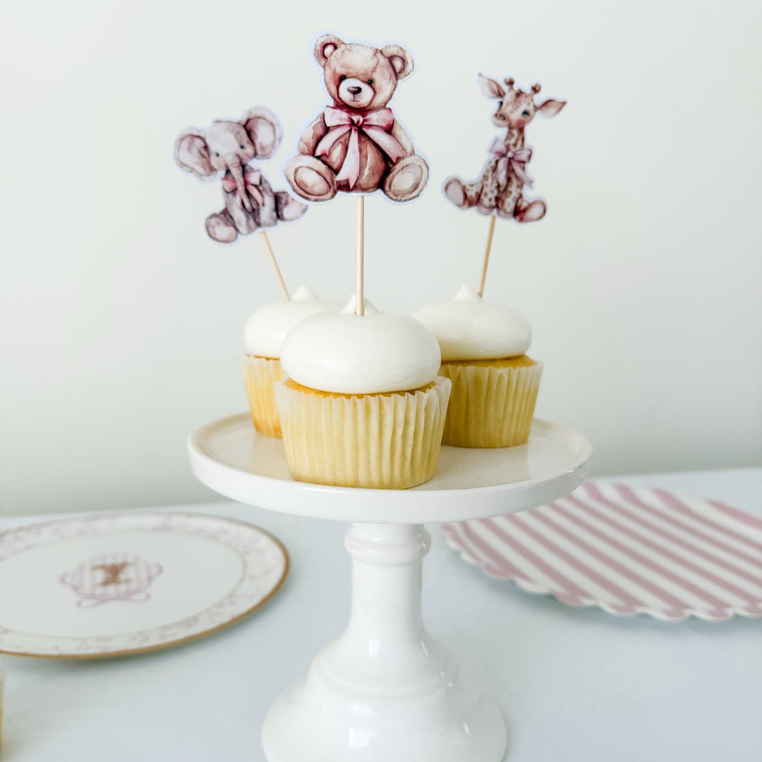 Baby Girl Cupcake Toppers – Vintage Teddy Bear Baby Shower Toppers, view 2