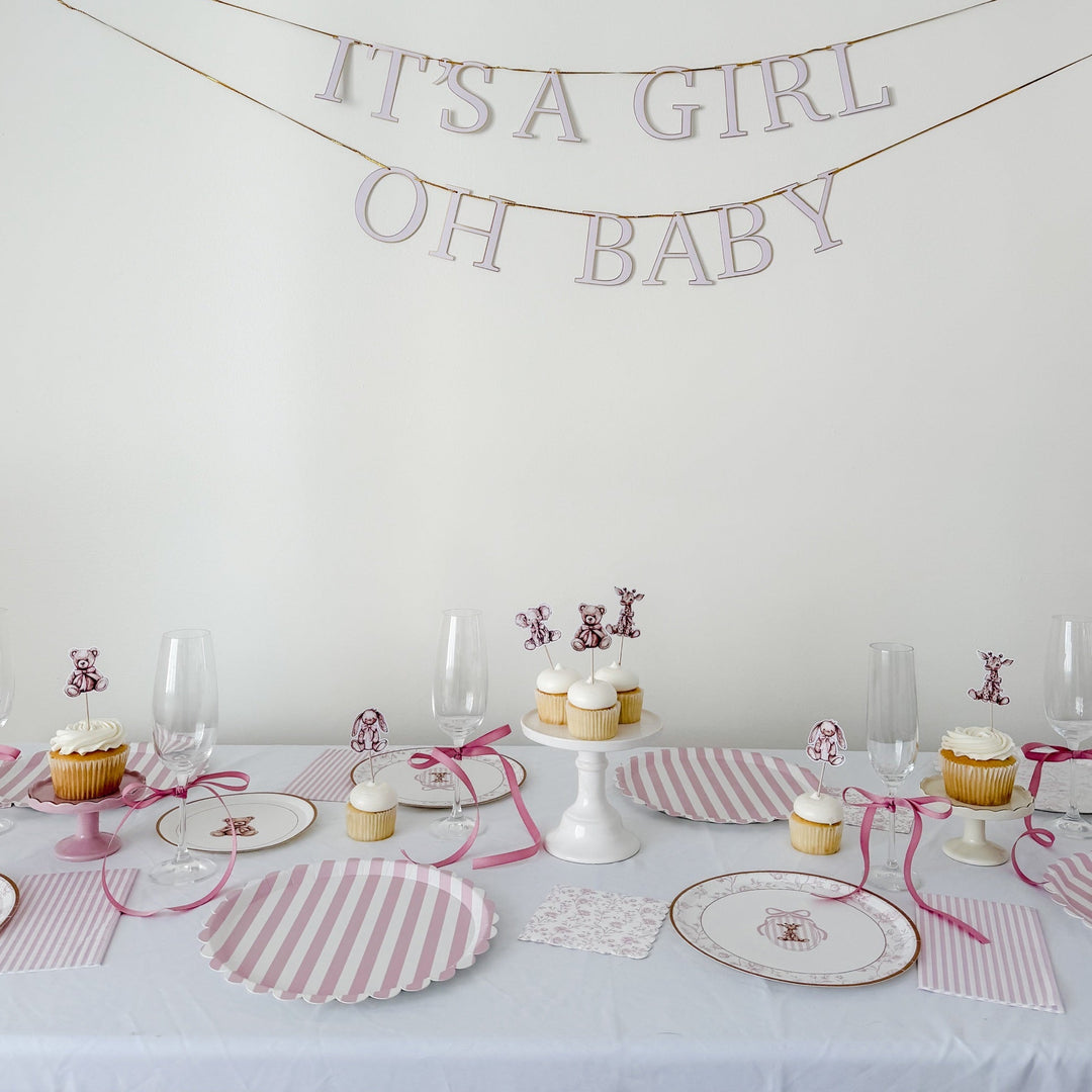 Baby Girl Cupcake Toppers – Vintage Teddy Bear Baby Shower Toppers, view 3