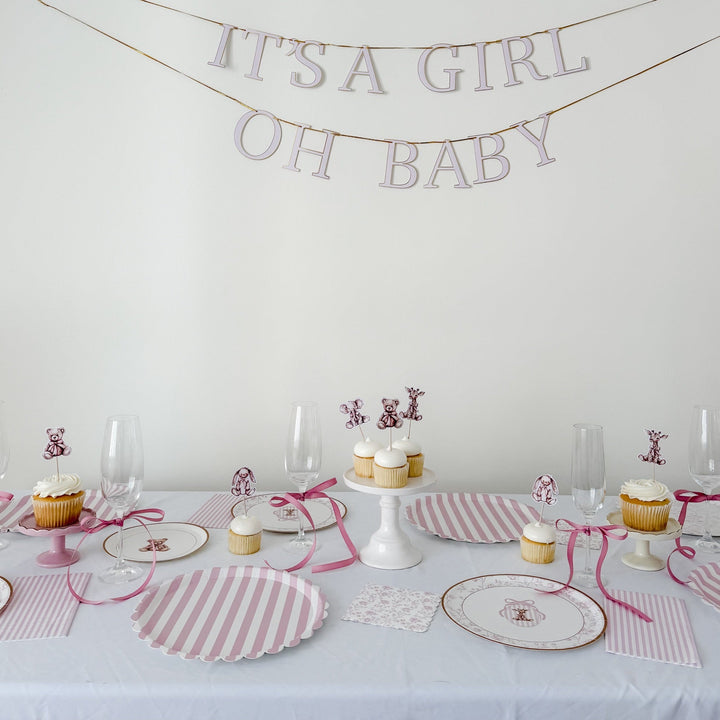 Baby Girl Cupcake Toppers – Vintage Teddy Bear Baby Shower Toppers, view 3
