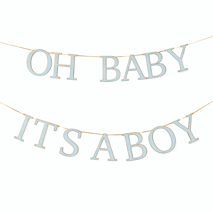 Baby Shower Banner Set – Light Blue & Gold Foil - Josi James - Banners