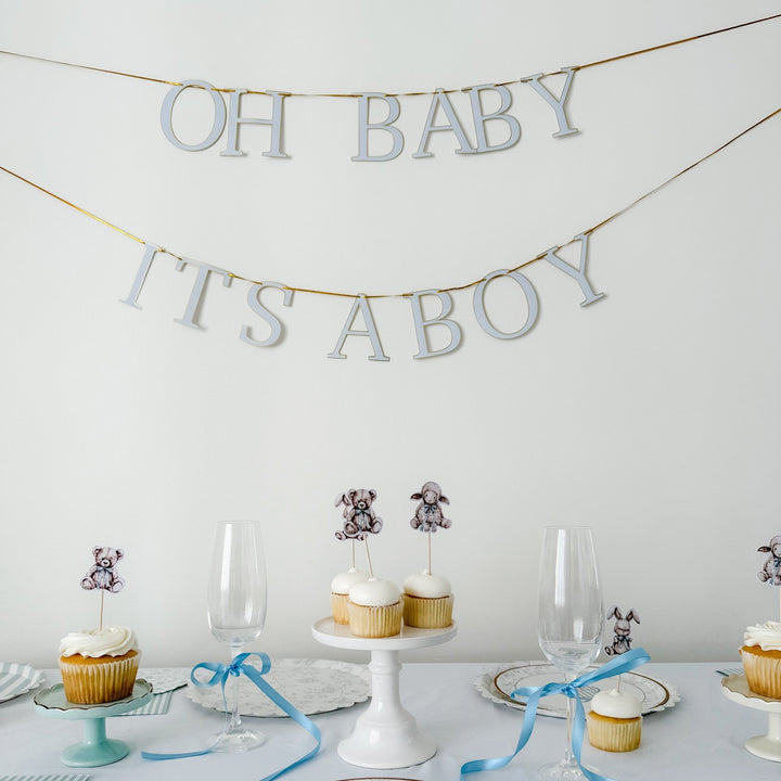 Baby Shower Banner Set – Light Blue & Gold Foil - Josi James - Banners