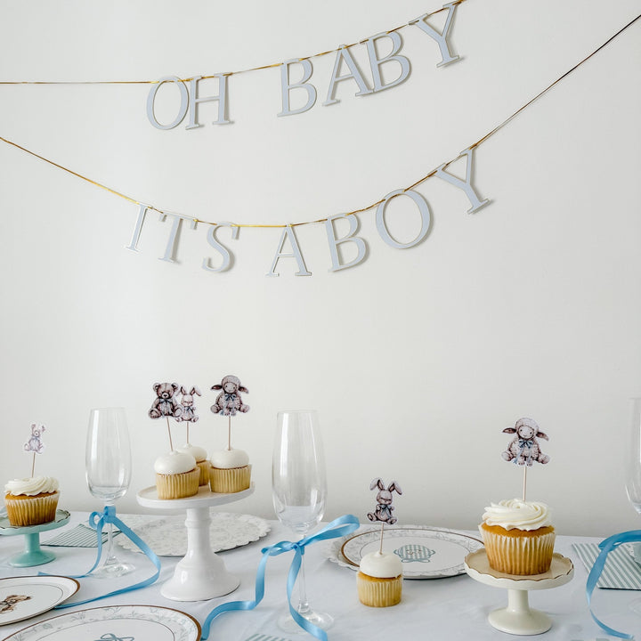 Baby Shower Banner Set – Light Blue & Gold Foil - Josi James - Banners