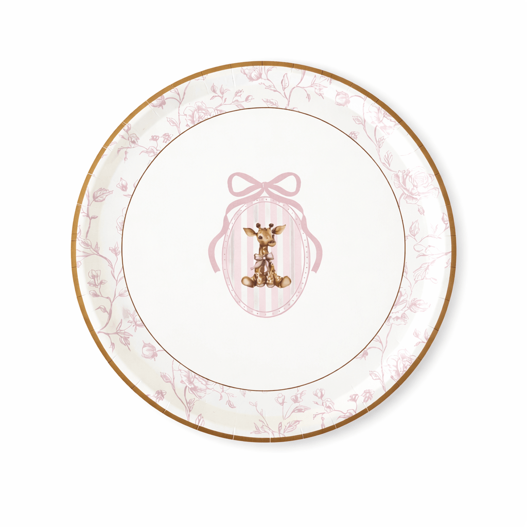 Baby Shower Toile Giraffe Plush Salad Plates, 12pcs - Josi James - 8.5 Inch Plate