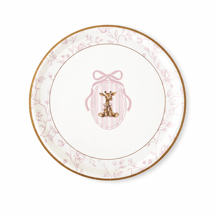 Baby Shower Toile Giraffe Plush Salad Plates, 12pcs - Josi James - 8.5 Inch Plate