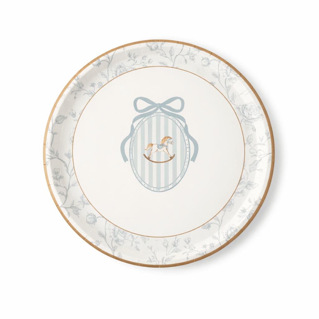 Baby Shower Toile Light Blue Salad Plate, 12pcs - Josi James - 8.5 Inch Plate