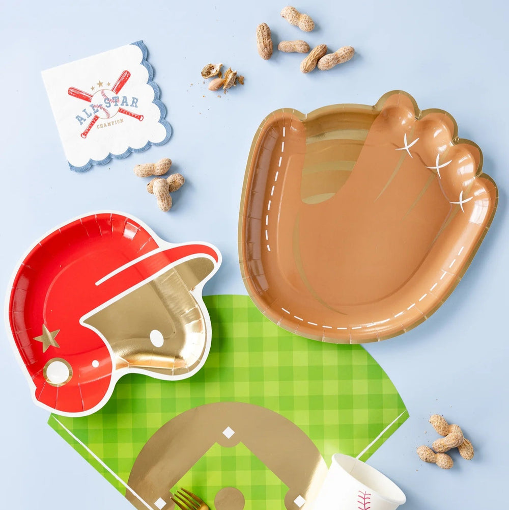 Baseball Mitt Shaped Paper Plates – 11" Game Day Party Plates with Gold Foil (8ct) - Josi James - Die Cut Plate