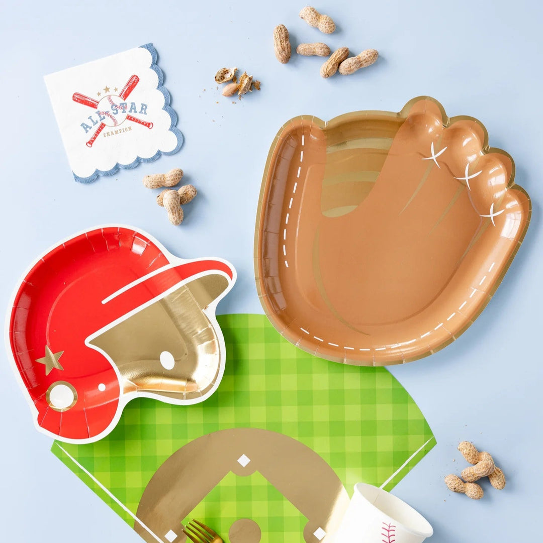 Baseball Mitt Shaped Paper Plates – 11" Game Day Party Plates with Gold Foil (8ct) - Josi James - Die Cut Plate