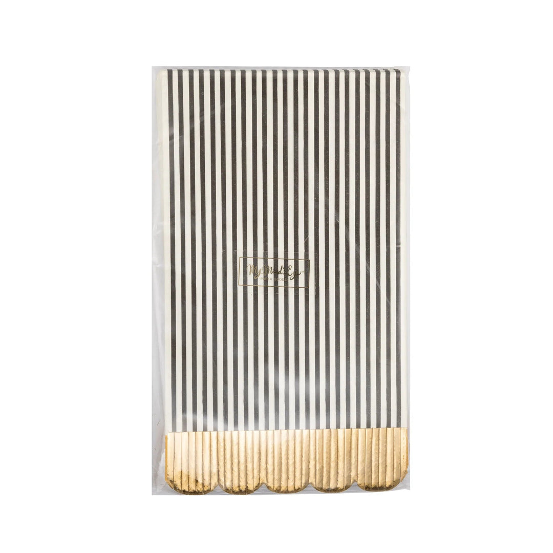 Black & Cream Graduation Striped Fringe Dinner Napkins – (18pcs) - Josi James - Tall Napkins