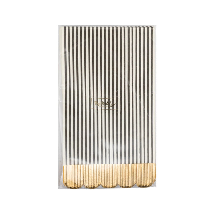 Black & Cream Graduation Striped Fringe Dinner Napkins – (18pcs) - Josi James - Tall Napkins