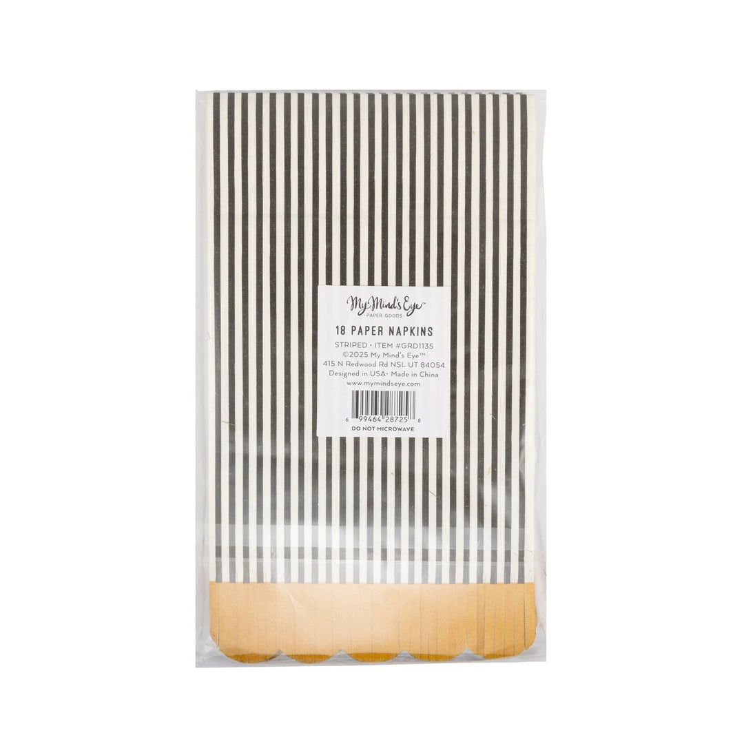 Black & Cream Graduation Striped Fringe Dinner Napkins – (18pcs) - Josi James - Tall Napkins