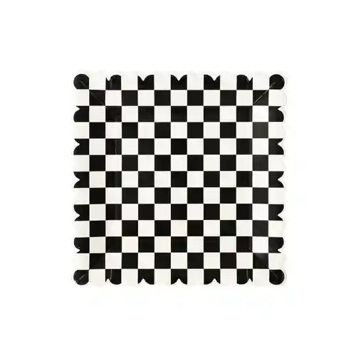 Black & White Checkered Scalloped 9” Square Dinner Plates – (8pcs) - Josi James - 9 Inch Plate