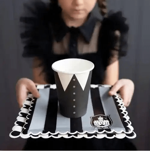 Black & White Checkered Scalloped 9” Square Dinner Plates – (8pcs) - Josi James - 9 Inch Plate