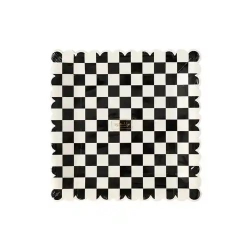 Black & White Checkered Scalloped 9” Square Dinner Plates – (8pcs) - Josi James - 9 Inch Plate