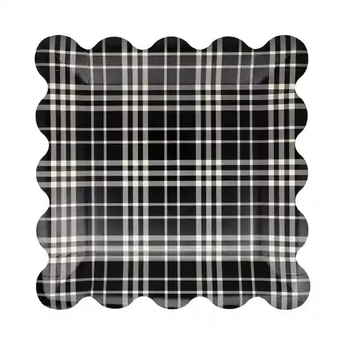 Black & White Plaid Scalloped Plates – 9" Halloween & Fall Dinner Plates (8ct) - Josi James - 9 Inch Plate
