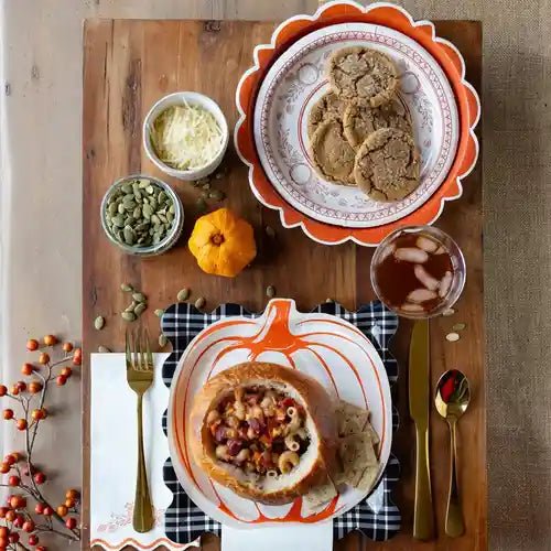 Black & White Plaid Scalloped Plates – 9" Halloween & Fall Dinner Plates (8ct) - Josi James - 9 Inch Plate