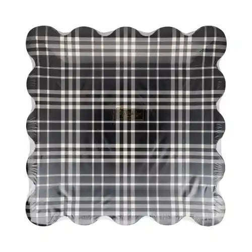 Black & White Plaid Scalloped Plates – 9" Halloween & Fall Dinner Plates (8ct) - Josi James - 9 Inch Plate