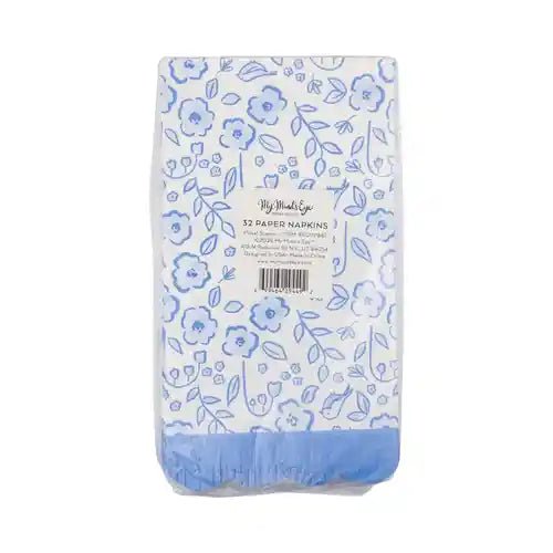 Blue Floral Fringe Guest Napkins – (24pcs) - Josi James - Tall Napkins
