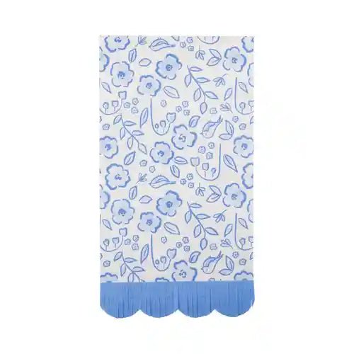Blue Floral Fringe Guest Napkins – (24pcs) - Josi James - Tall Napkins