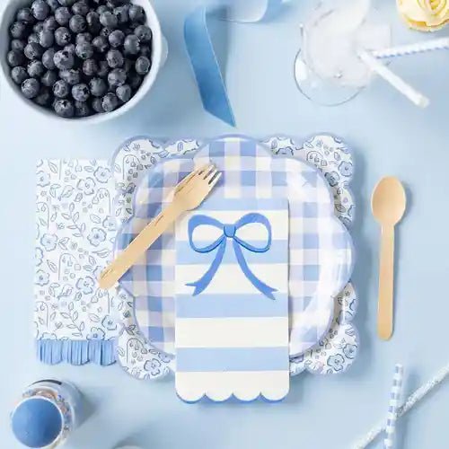 Blue Floral Fringe Guest Napkins – (24pcs) - Josi James - Tall Napkins
