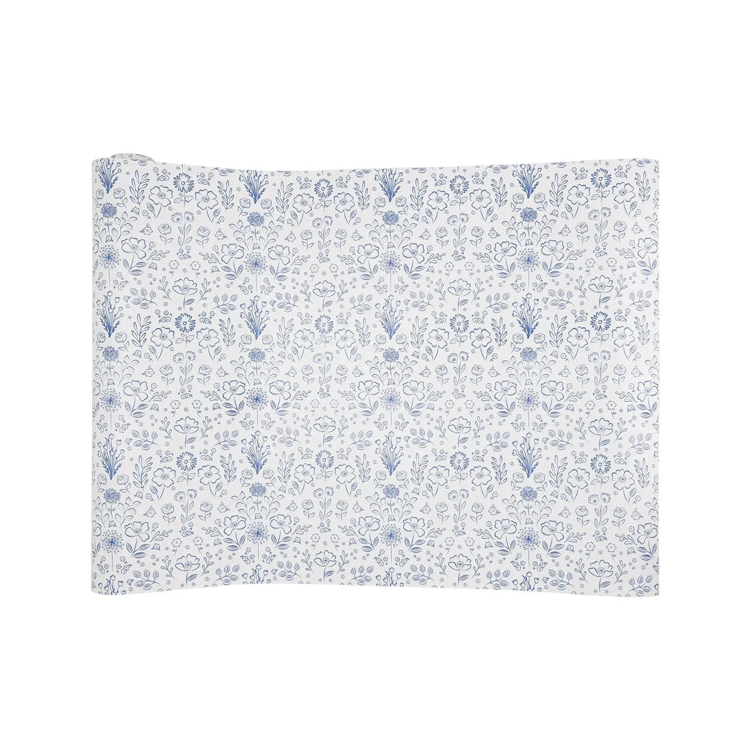 Blue Toile Floral 16" x 120" Whimsical Paper Table Décor for Tea Parties & Baby Showers - Josi James - Table Runner
