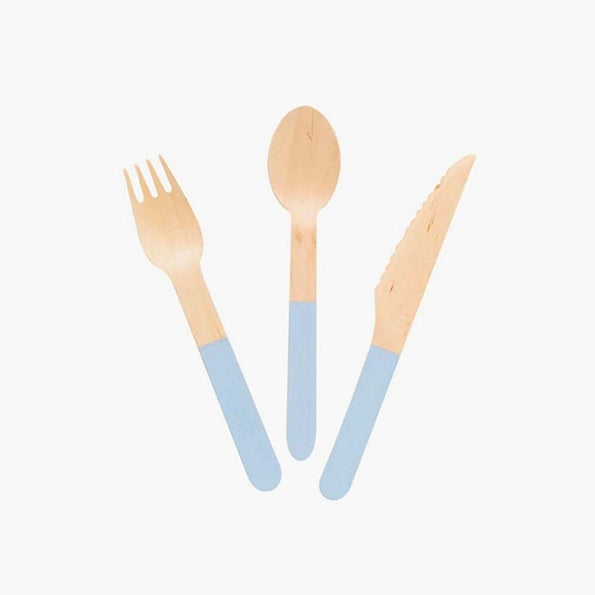 Pastel Blue Wooden Utensil Set - 24pcs