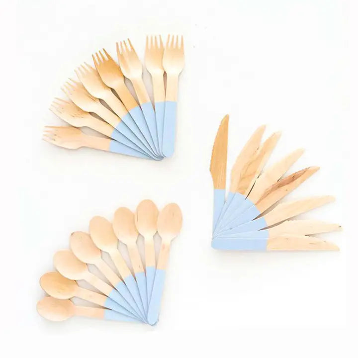 Pastel Blue Wooden Utensil Set - 24pcs, view 2