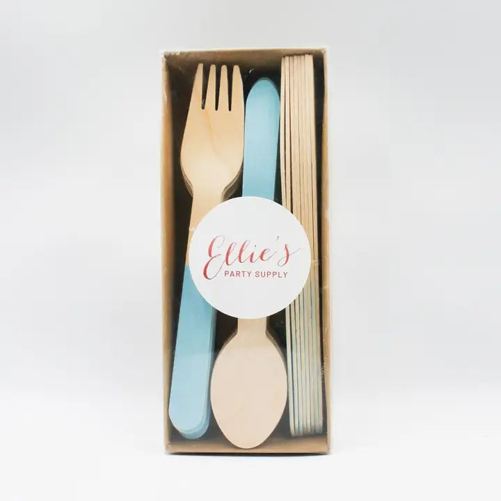 Pastel Blue Wooden Utensil Set - 24pcs, view 3