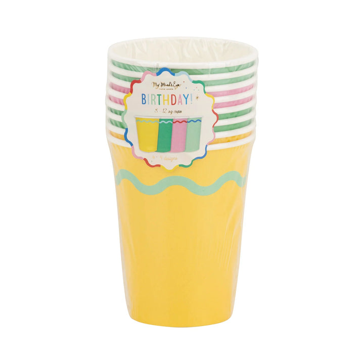 Bright Party Cups – 12oz Paper Cups (Set of 8, 4 Designs) - Josi James - Cups