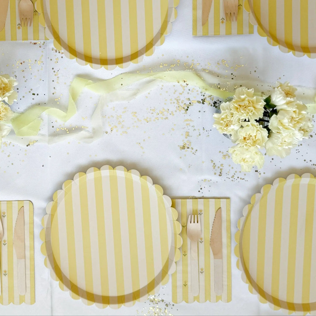 Butter Yellow Striped Floral Guest Napkins, view 2