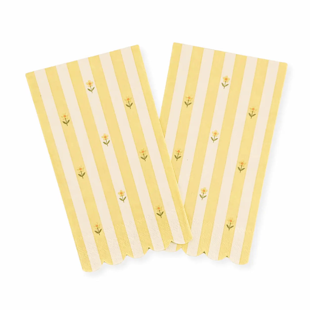 Butter Yellow Striped Floral Guest Napkins