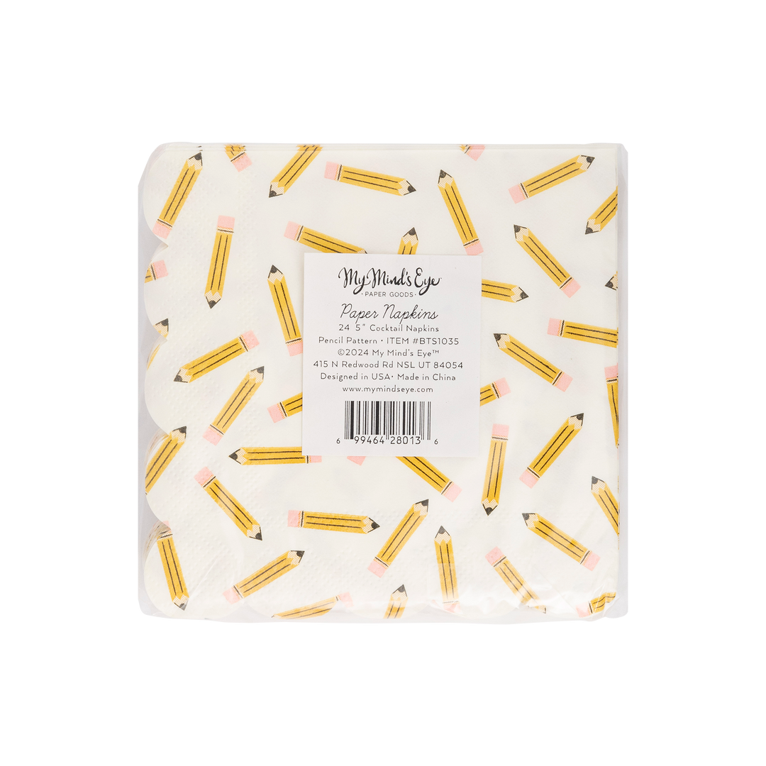 Pencil Pattern Scalloped Cocktail Napkins, view 3