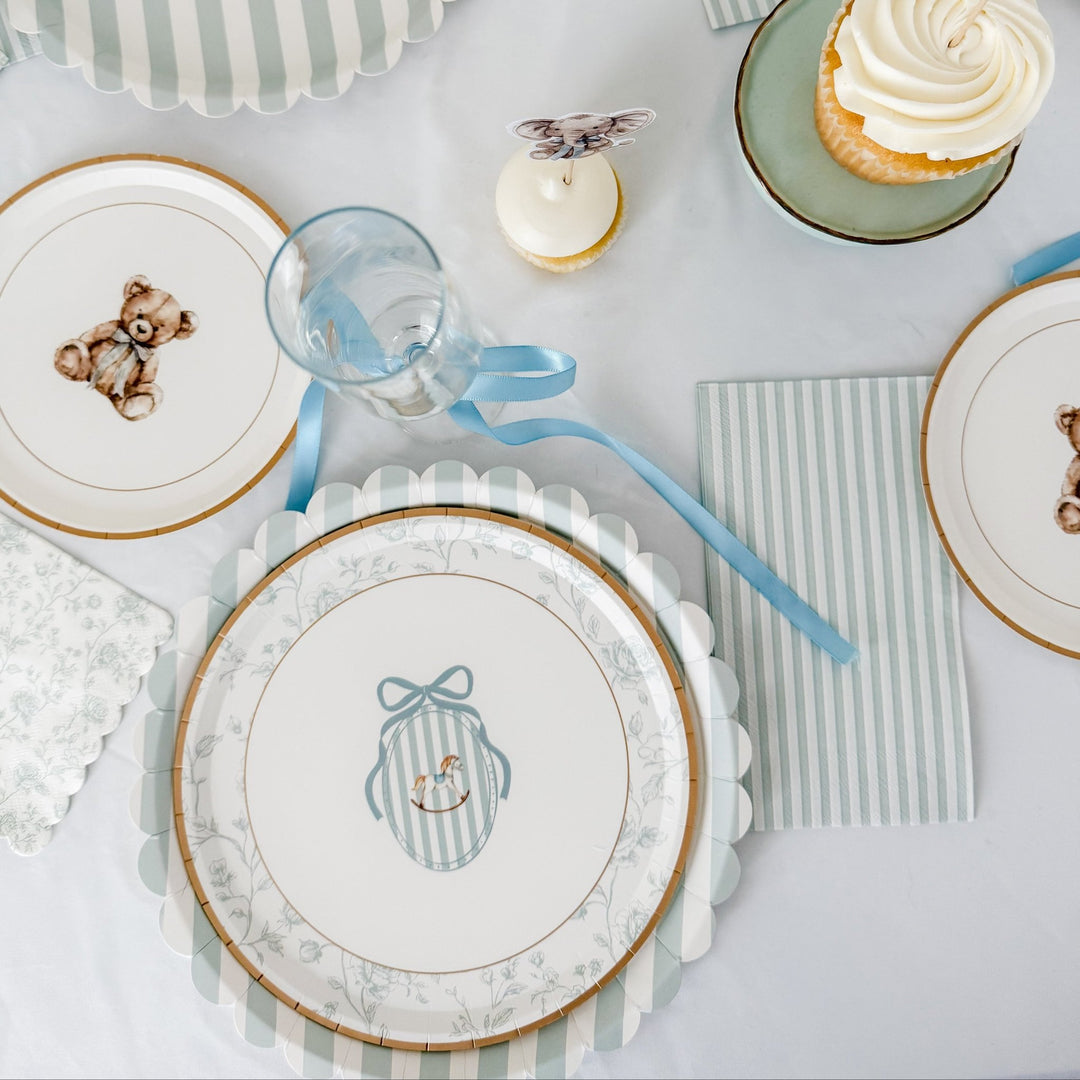 Candy Striped Sea Foam Blue & White Guest Napkins, 24pcs - Josi James - Tall Napkins