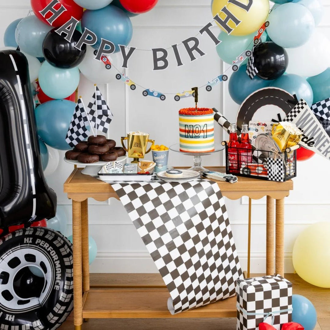 Checkered Flag Table Runner – Race Car Party Table Decor for Birthdays & Celebrations - Josi James - Table Runner