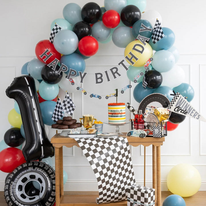 Checkered Flag Table Runner – Race Car Party Table Decor for Birthdays & Celebrations - Josi James - Table Runner