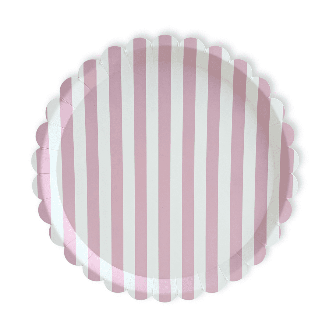 Classic Striped Pink Scalloped Dinner Plate, 12pcs - Josi James - 10.5 Inch Plate